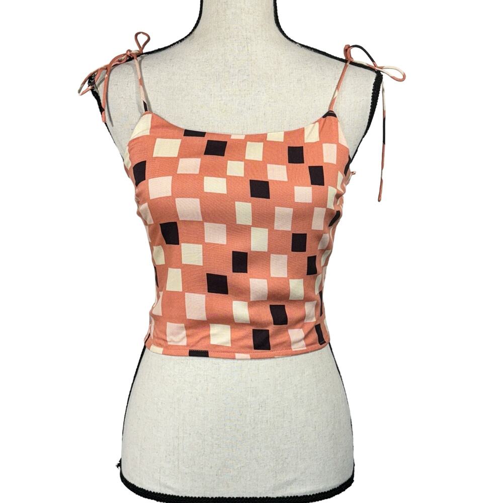 O’Neill Small Laura Cropped Tank Top Geometric Tie Spaghetti Straps Lightweight